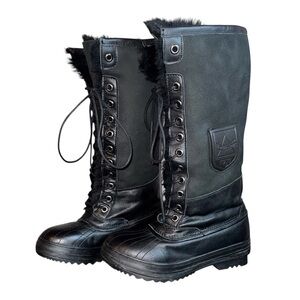 Atelier Noir By Rudsak Tall Black Lace-Up Winter Snow Boot Shearling And Leather
